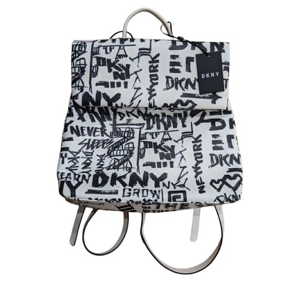DKNY Graffiti x Punk x Streetwear Tilly Medium Foldover Backpack White/Black NWT - Picture 2 of 9